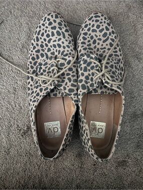 Dolce Vita Beige and Black Leopard Lace-Up Flats